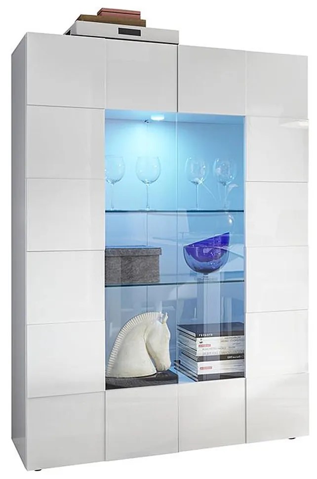 Witryna CALISTO – oświetlenie LED – 2-SKRZYDŁOWE DRZWI ze szkła – kolor biały lakierowany