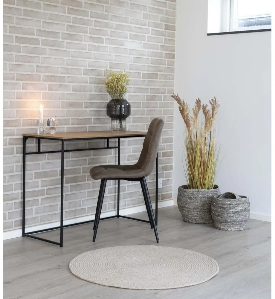 Biurko z czarną stalową konstrukcją i blatem w dekorze dębu House Nordic Vita