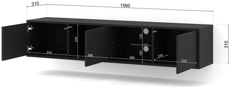 Frezowana czarna wisząca szafka pod tv P6-S73