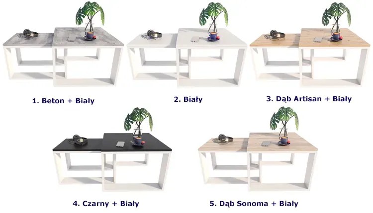 Komplet Dwóch Biały Stolików Kawowych Dąb Sonoma + C8-B45