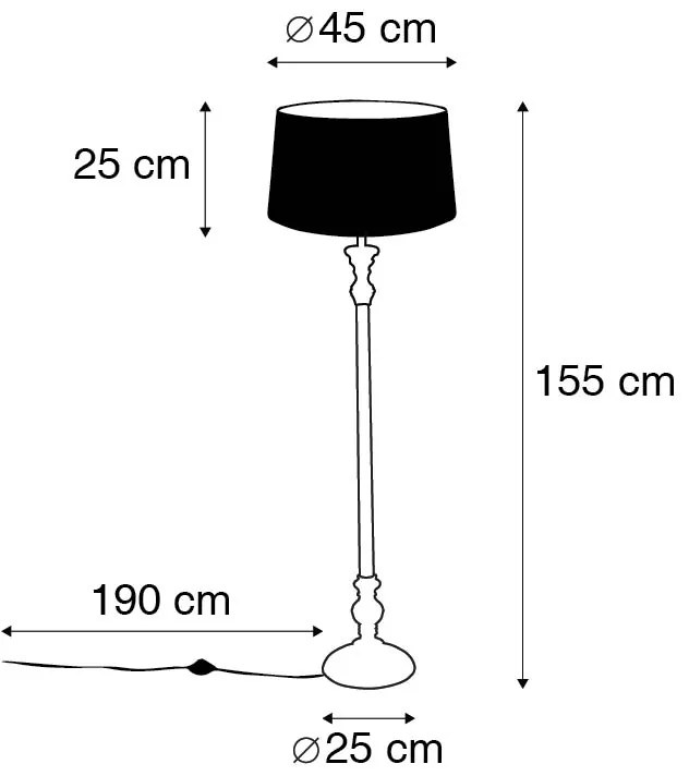 Rustykalna lampa podłogowa szara z czarnym abażurem z lnu - Classico klasyczny/Antyczny Oswietlenie wewnetrzne