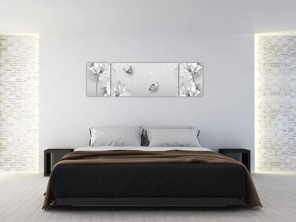 Obraz - Kwiatowy wzór z motylkami (170x50 cm)