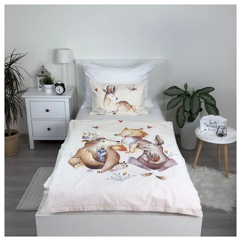 Beżowa bawełniana pościel dziecięca do łóżeczka 100x135 cm Animals "Woodland" – Jerry Fabrics