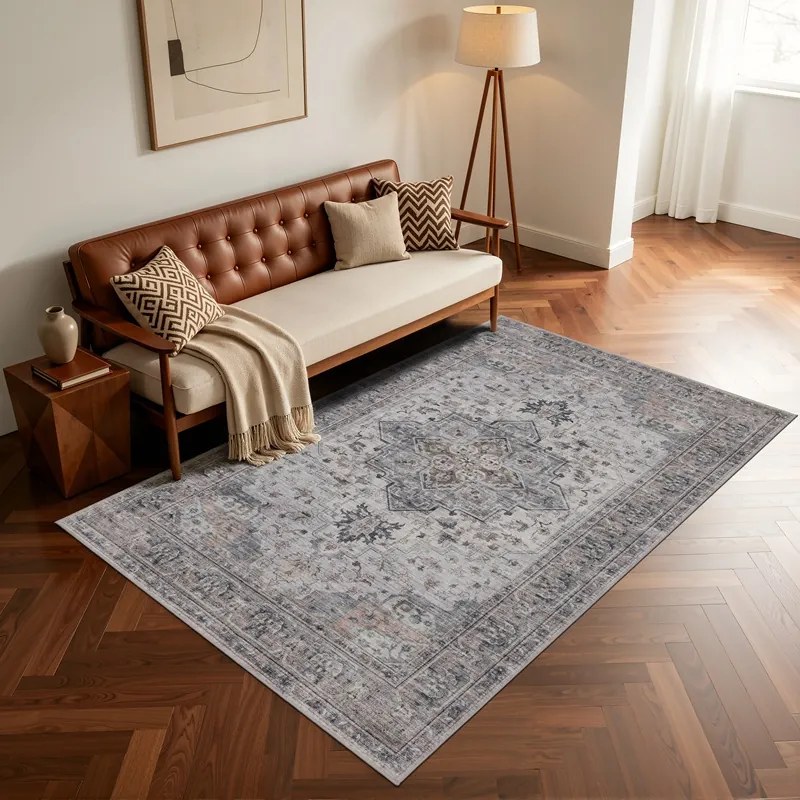 Dywan vintage INKA Klasyczny Medalion z Efektem Postarzenia Beżowo-Szary 200 cm x 290 cm