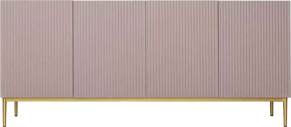 Komoda Nicole 200 cm czterodrzwiowa z ryflowanym frontem - antyczny róż / złote nóżki - Limitowana oferta