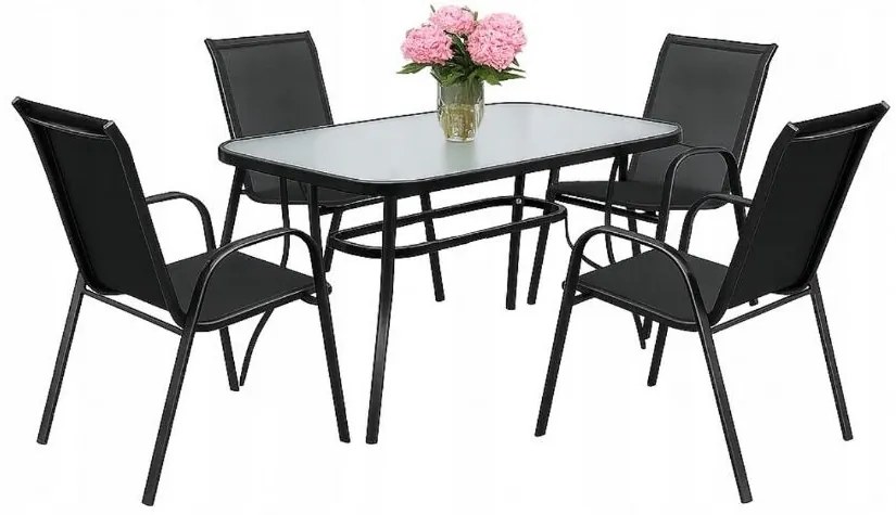 Zestaw mebli ogrodowych stół szklany T25 prostokątny 120x80+ 4 krzesła PATIO do ogrodu na balkon