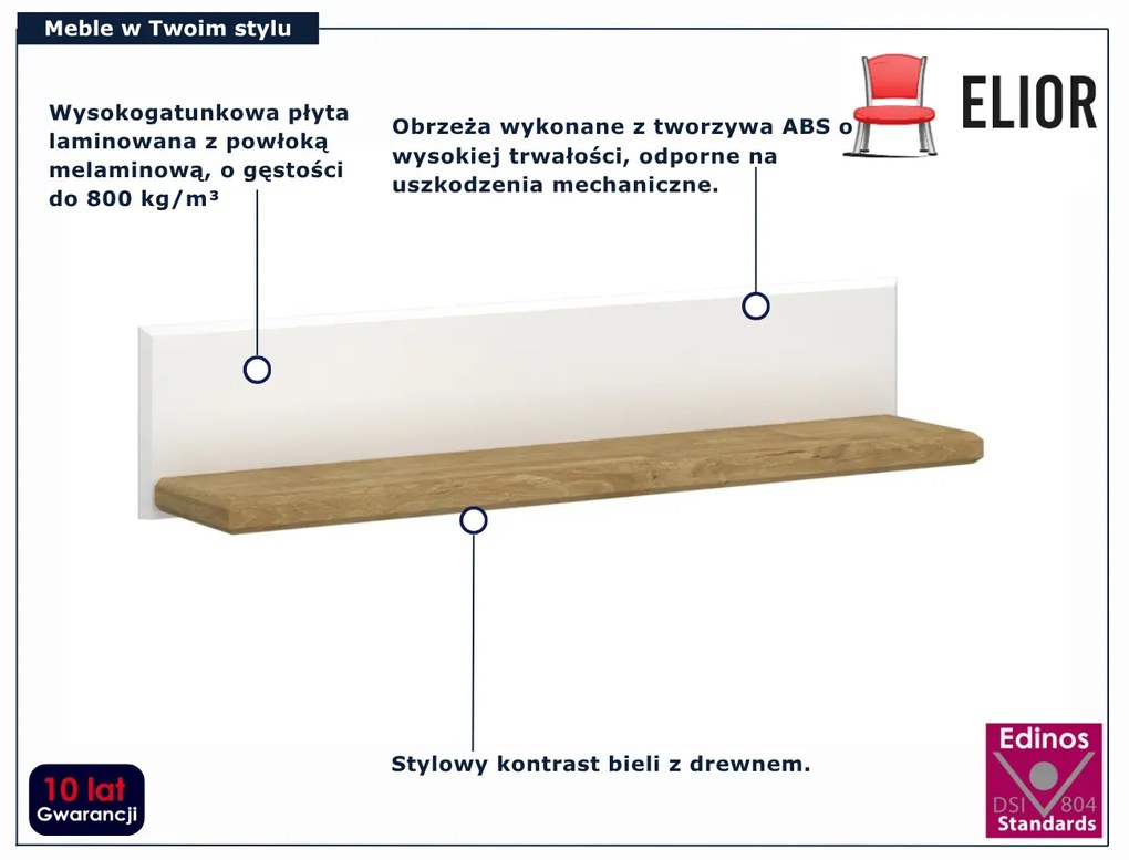 Skandynawska półka ścienna biały + dąb harbor E2-W49