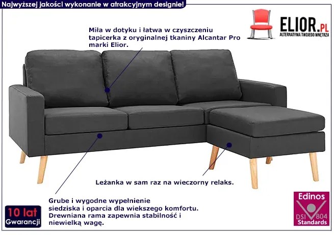 3-osobowa ciemnoszara sofa z podnóżkiem - Muria 4Q