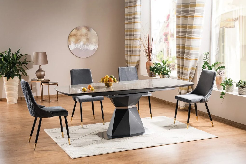 STÓŁ CORTEZ CERAMIC SZARY EFEKT MARMURU/ANTRACYT MAT 160(210)X90 SIGNAL