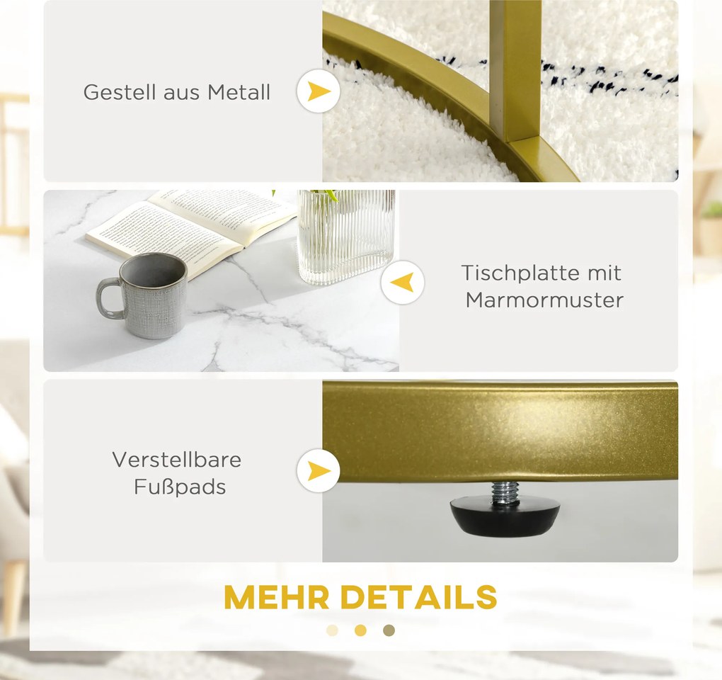 HOMCOM Zestaw Stolików Pomocniczych, 2 Stoliki, Ø74 & Ø59 cm, Wygląd Marmuru, Rama w Kolorze Złota