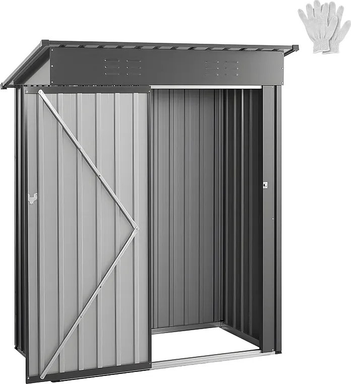 Szopa Ogrodowa SucceBuy z Metalu, 153,3 x 87,6 cm, Szopa Magazynowa na Zewnątrz, z Drzwiami na Zamek, Spadzisty Dach, Kabina Ogrodowa, Szary
