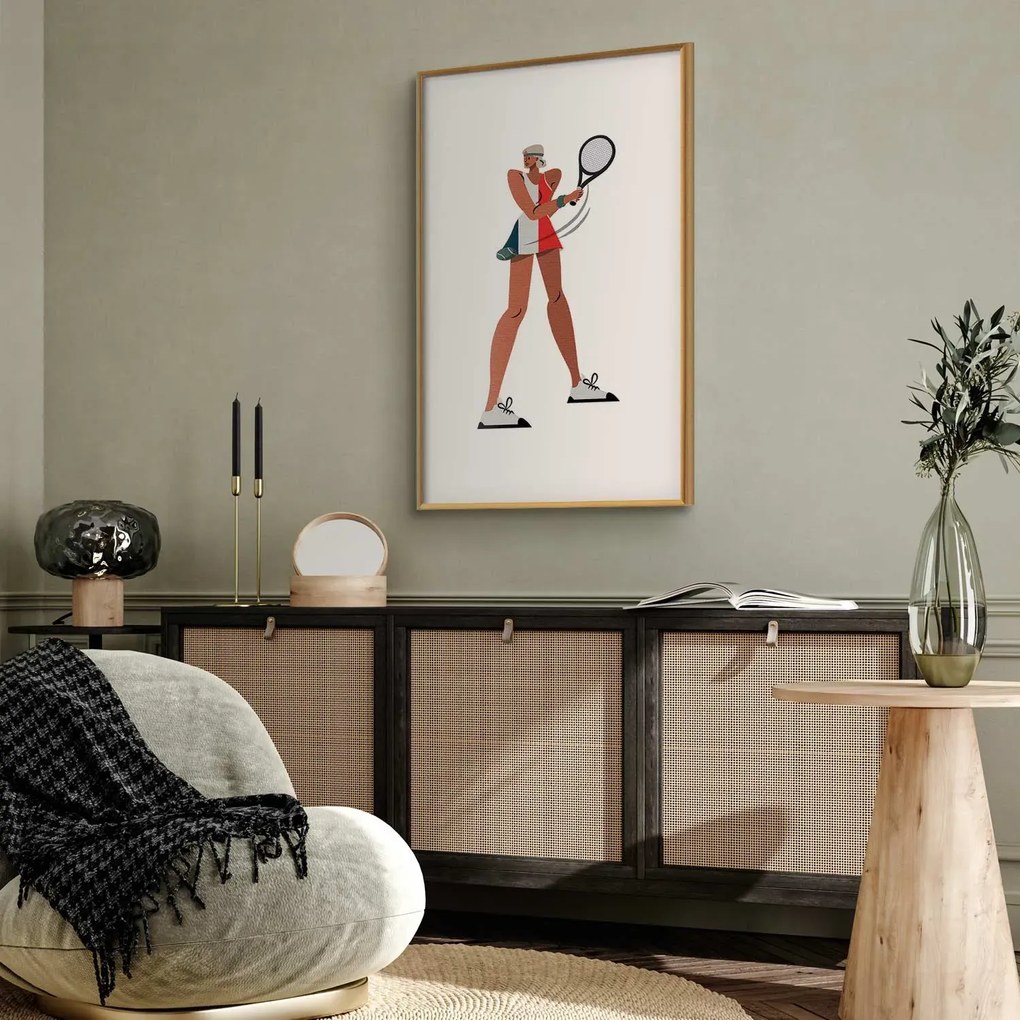 Plakat Tenisistka z rakietą 21x30 cm z ramą złotą bez marginesu ARTGEIST B