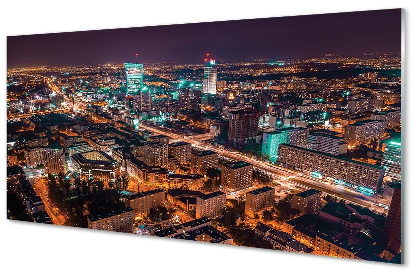 Panel Szklany Warszawa Miasto noc panorama