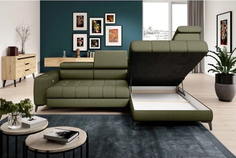 Narożnik BAGGIO Prawostronny z funkcją spania, wolnostojący tkanina LETTO 38 Jasna Zieleń WERSAL