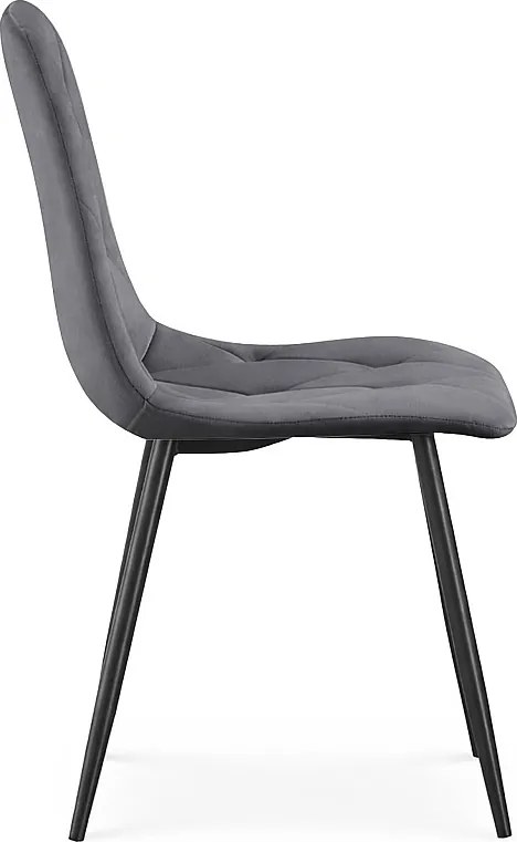 6x Welurowe krzesło tapicerowane pikowane Ciemny Grafit MILO Czarne nogi