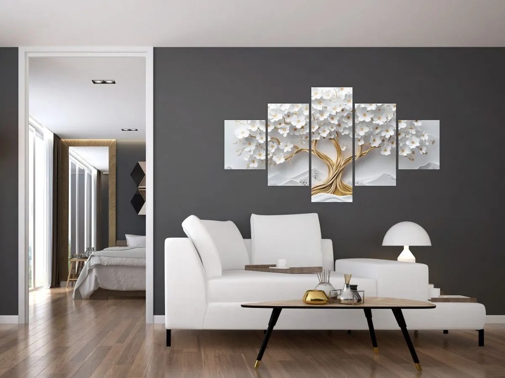 Obraz – Eleganckie drzewo życia 3D pełne kwiatów (125x70 cm)