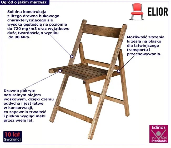 Drewniane składane krzesło ogrodowe buk - Ketez