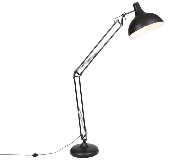 Industrialna lampa podłogowa czarna regulowana - Hobby Retro Oswietlenie wewnetrzne