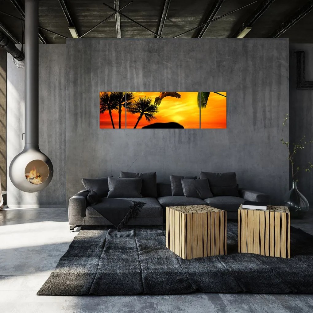 Obraz - papugi i słonie (170x50 cm)