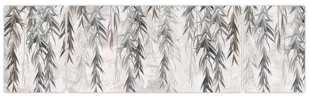 Obraz - Gałązki wierzby w szarym tynku (170x50 cm)