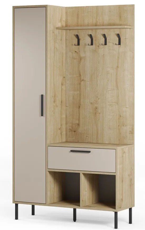Kremowo-naturalny zestaw do przedpokoju w dekorze dębu 108x195x35 cm Heidy – Marckeric