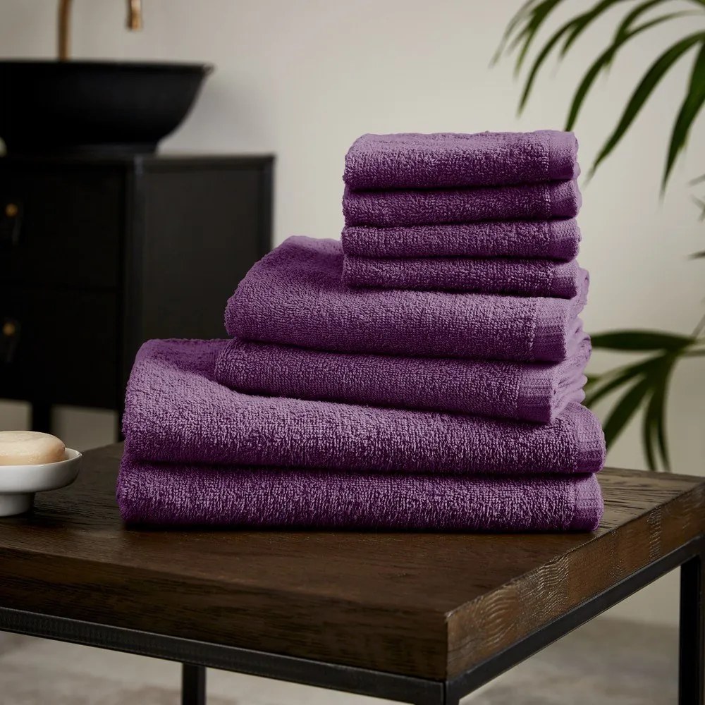 Fioletowe bawełniane ręczniki szybkoschnące/frotte zestaw 8 szt. Quick Dry – Catherine Lansfield