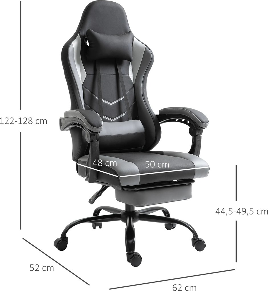 Vinsetto Ergonomiczne krzesło gamingowe z podnóżkiem krzesło biurowe do biurka czarne | Aosom PL