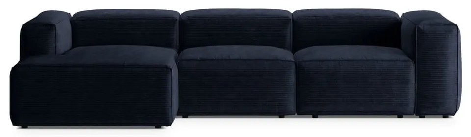 Ciemnoniebieski sztruksowy narożnik (lewostronny/z szezlongiem) Bergamo – Cosmopolitan Design
