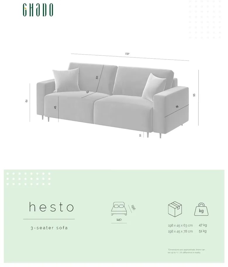 Kremowa rozkładana sofa 237 cm Hesto – Ghado