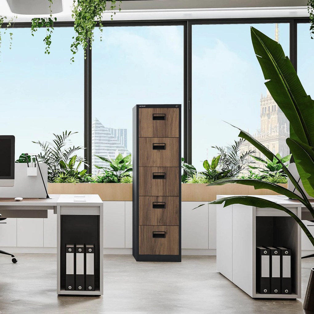Szafa kartotekowa metalowa z 5 szufladami antracytowa/orzech, 460x1625.5x620 mm: SARA Eco Design