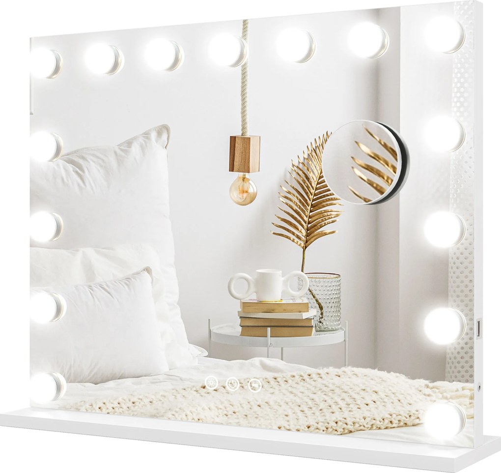 HOMCOM Kosmetyczne Lustro LED, 3 Tryby Światła, Ściemnialne, Sterowanie Dotykowe, USB, 58x48cm, Biały