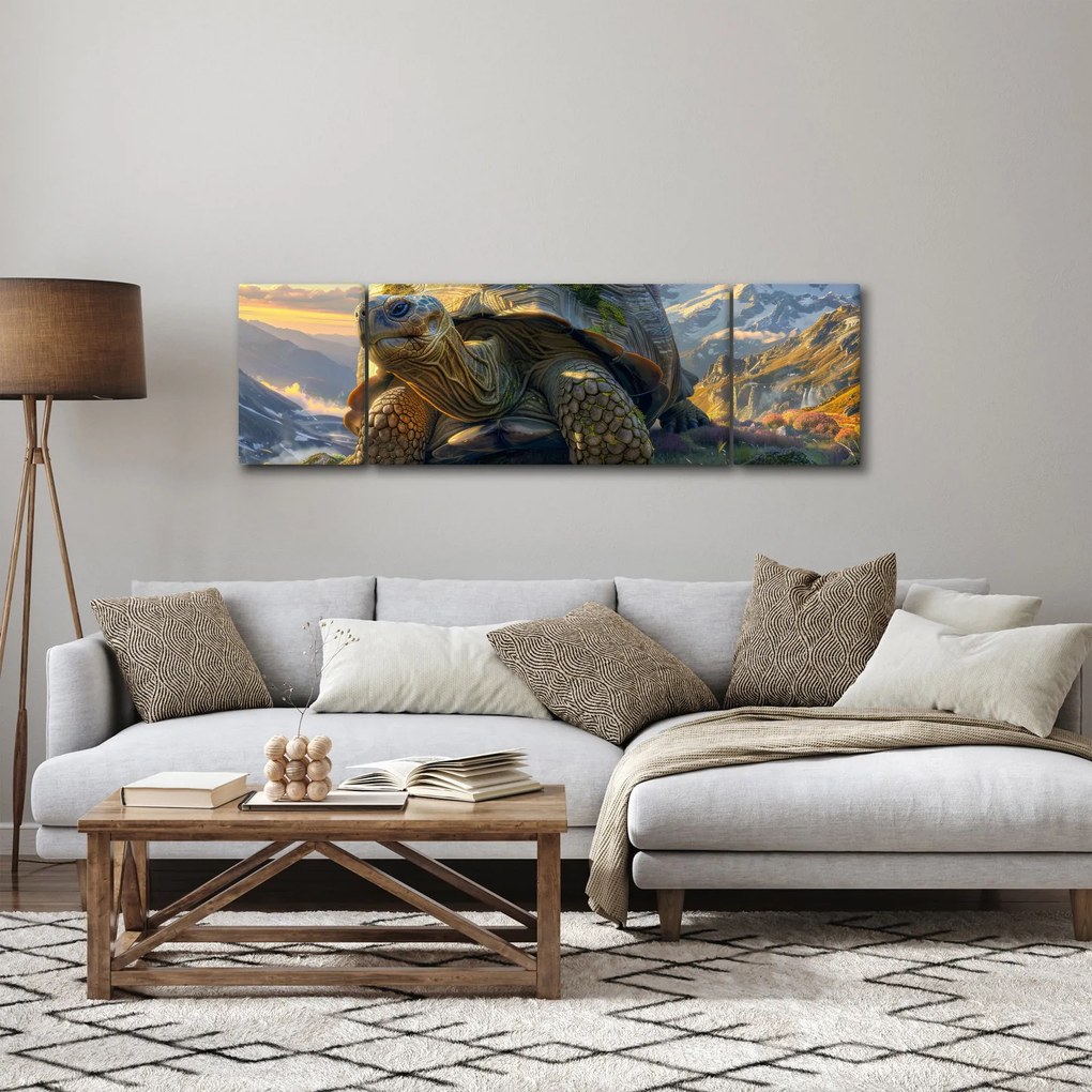 Obraz - Żółw i górski krajobraz (170x50 cm)