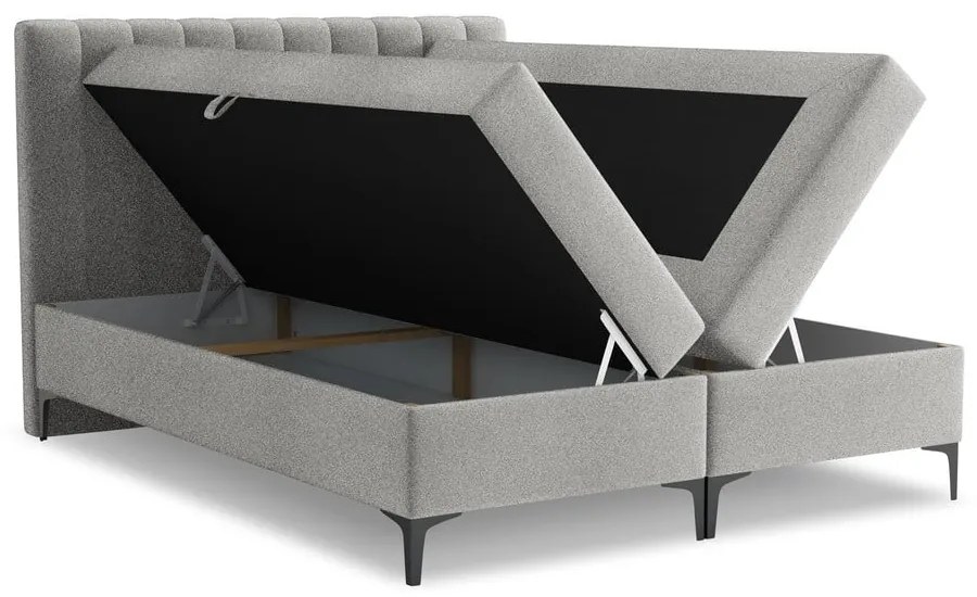 Jasnoszare łóżko kontynentalne ze schowkiem 160x200 cm Puhala – Makamii