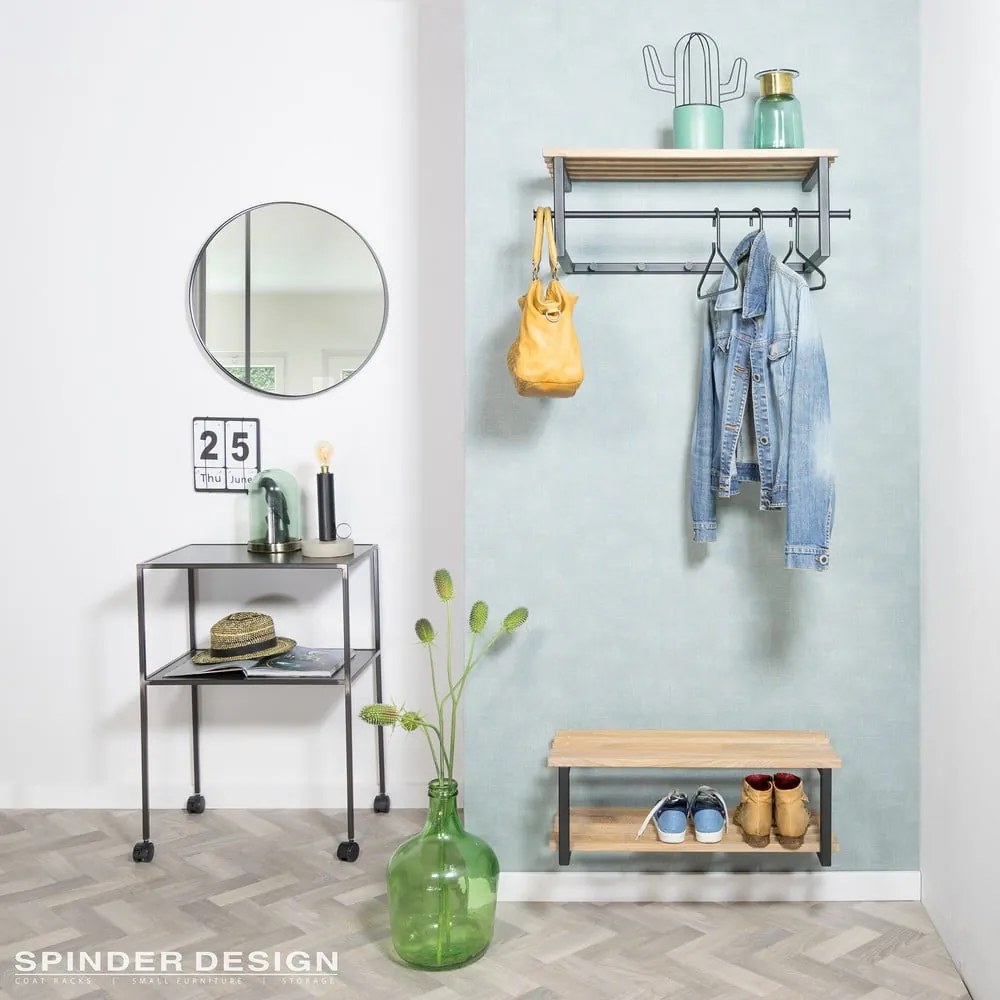 Czarny/w naturalnym kolorze metalowy wieszak ścienny z półką 76 cm Marco – Spinder Design