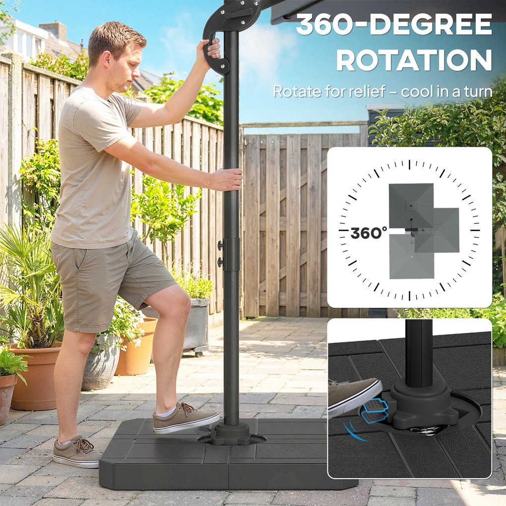 Outsunny Aluminiowy parasol ogrodowy Ø244cm z korbą, stojakiem, wodoodporny, obrotowy 360°, ciemnoszary | Aosom PL