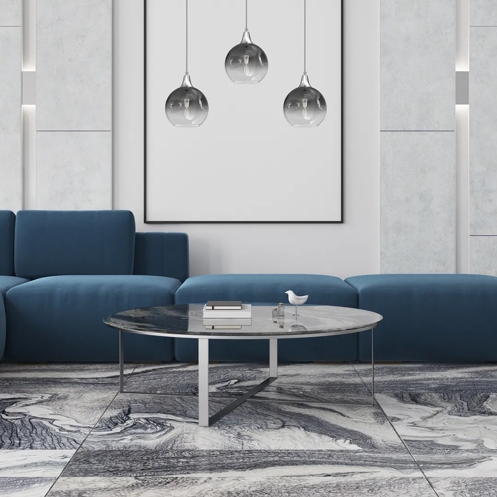 Lampa wisząca MONTE SILVER 3xE27, potrójna, na listwie 3 kule, dymione szkło