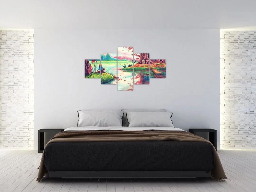 Obraz - Akwarela, Bay in a mountain village (125x70 cm)