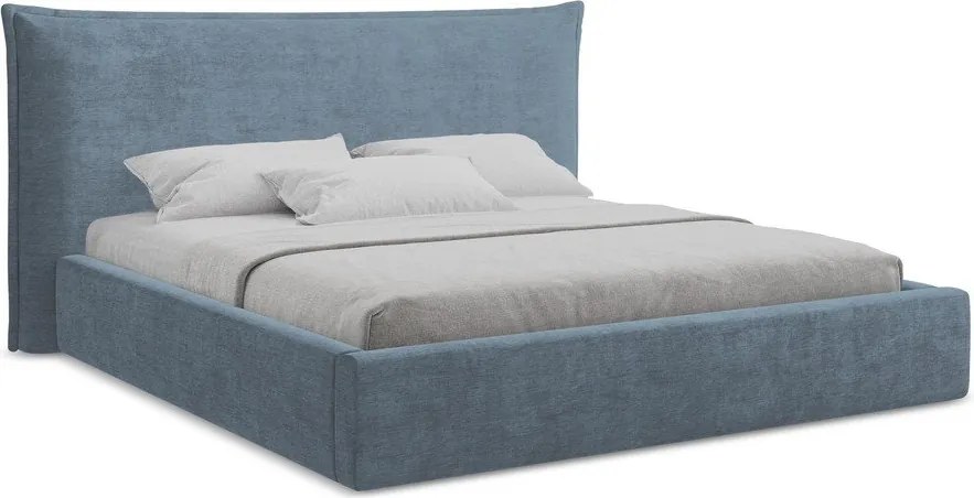 Niebieskie tapicerowane łóżko dwuosobowe ze schowkiem i stelażem 160x200 cm Esala – Makamii