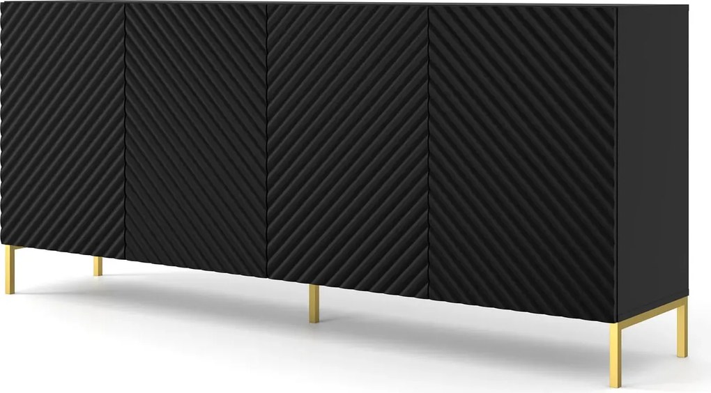 Komoda długa z frontem czarny 3d mat + złote nóżki Z7-M08