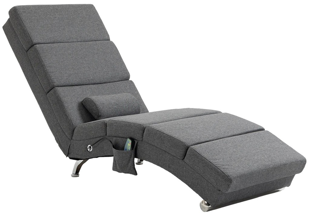 HOMCOM Fotel masujący z funkcją relaksu, leżak z 8 punktami wibracyjnymi, 5 trybów, wymiary 56 x 168 x 84 cm, Ciemnoszary