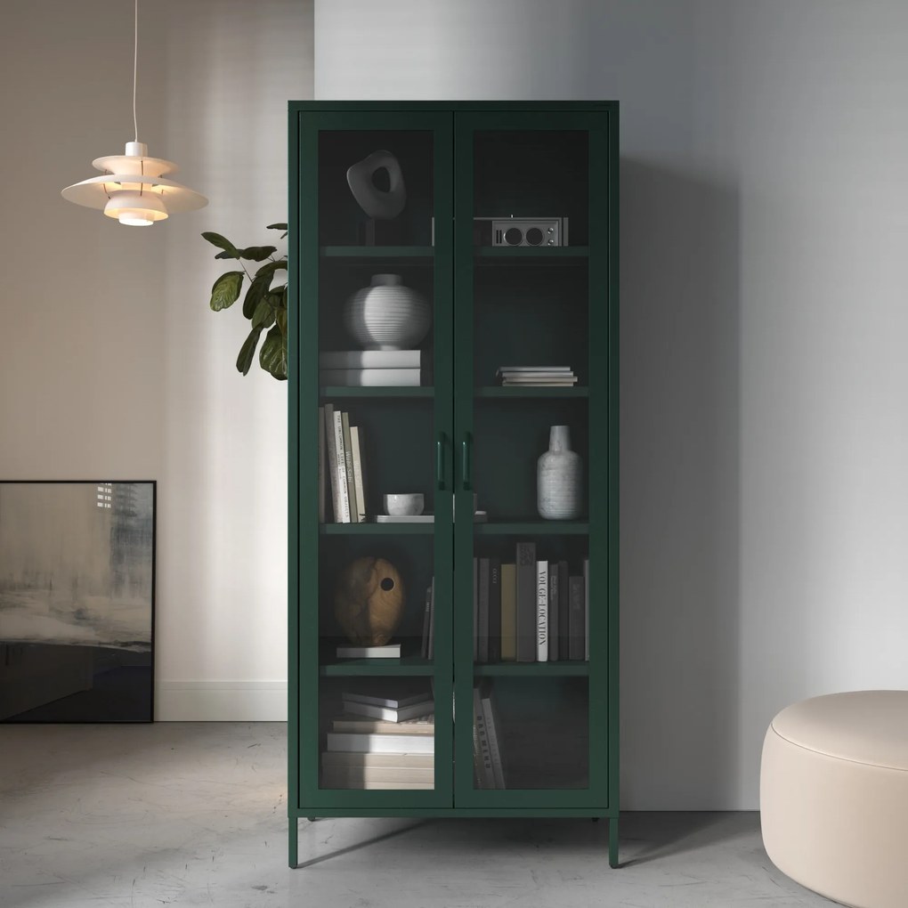 Witryna szklana do salonu butelkowa zieleń Modern ANGELO 800 x 1850 x 450 mm