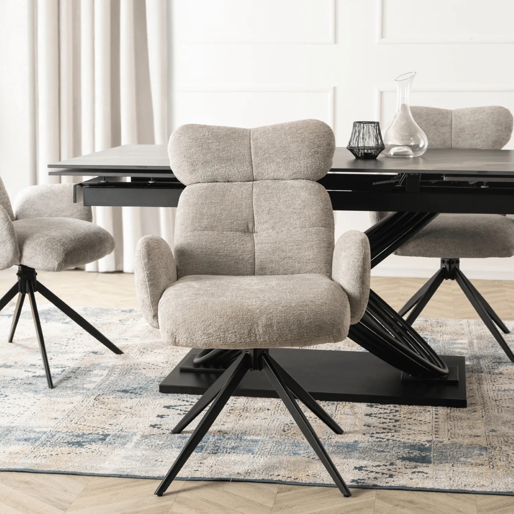 Krzesło Tapicerowane Obrotowe ALVARO Szare Boucle Nowoczesne