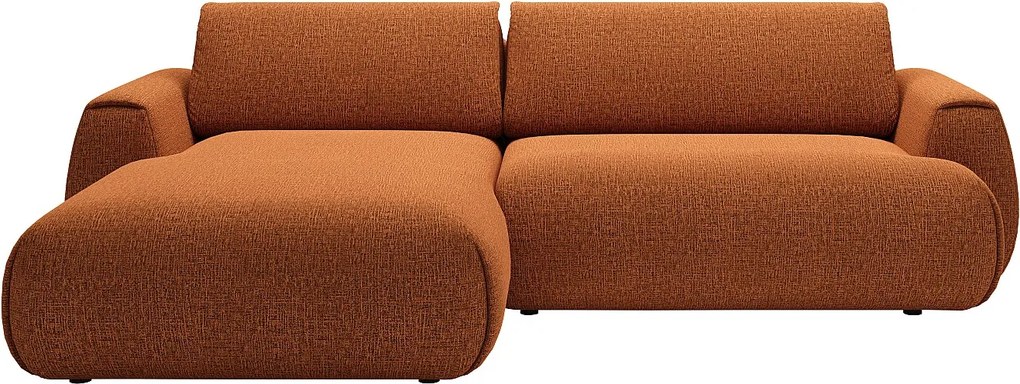 Kanapa narożna lewostronna rozkładana z tkaniny szenilowej w kolorze terakoty MONELIA