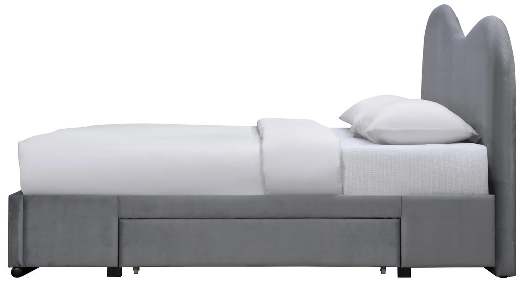 Łóżko tapicerowane 160x200 szary welur z szufladami AMBER 216/172/115 cm