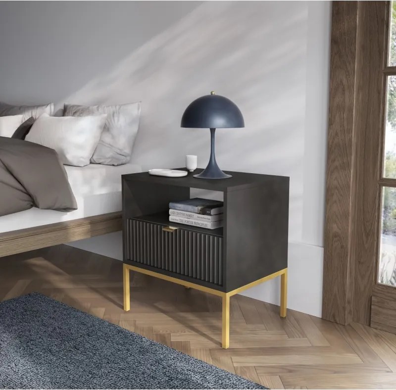 NAYA Stolik nocny S 54 czarny | złoty stelaż
