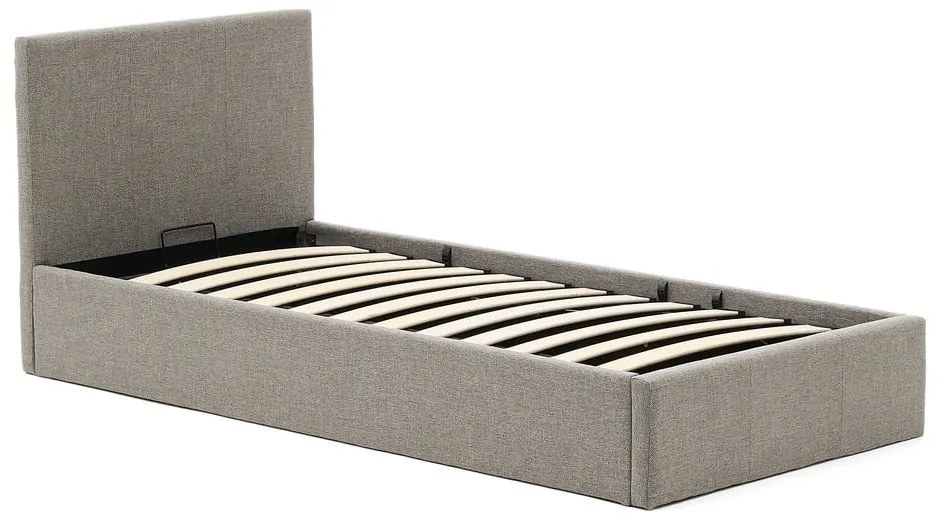 Szare tapicerowane łóżko jednoosobowe ze schowkiem i stelażem 90x200 cm Nahiri – Kave Home