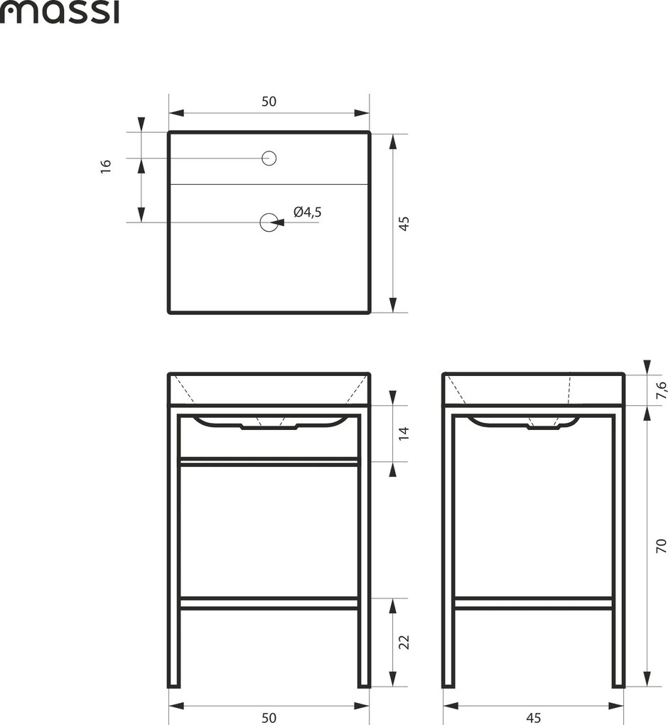 Zestaw umywalka z konglomeratu NAVI 50 x 45 cm + stojąca konsola NAVI Step | Różne kolory | Różne rozmiary : Kolor - Czarny, Otwory na baterię - Bez otworów, Rozmiar - 50 x 45 cm