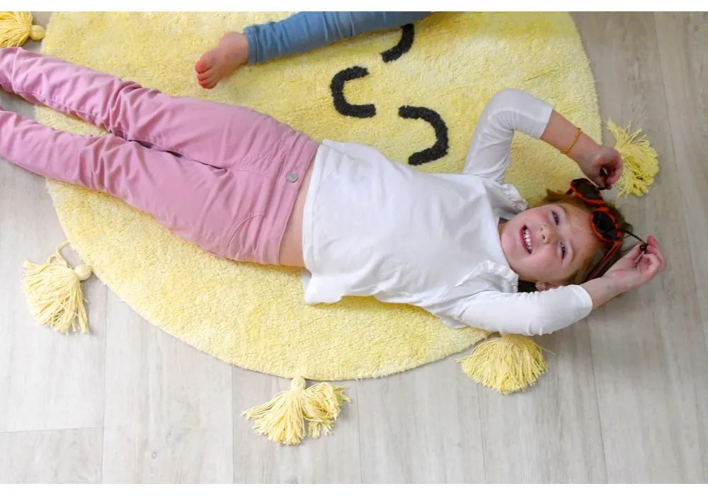Żółty bawełniany dywan dziecięcy tkany ręcznie odpowiedni do prania ø100 cm You're My Sunshine – Lorena Canals