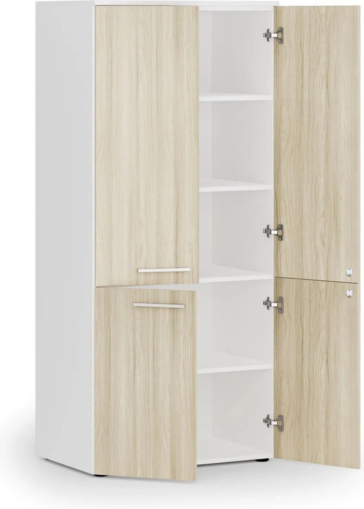 Szafa biurowa pół-drzwi PRIMO WHITE, 800 x 500 x 1781 mm, biały/dąb naturalny
