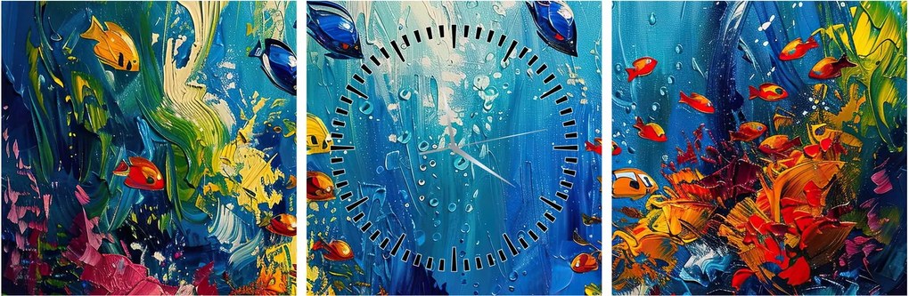 Obraz - Malowanie podwodnego świata (z zegarem) (90x30 cm)